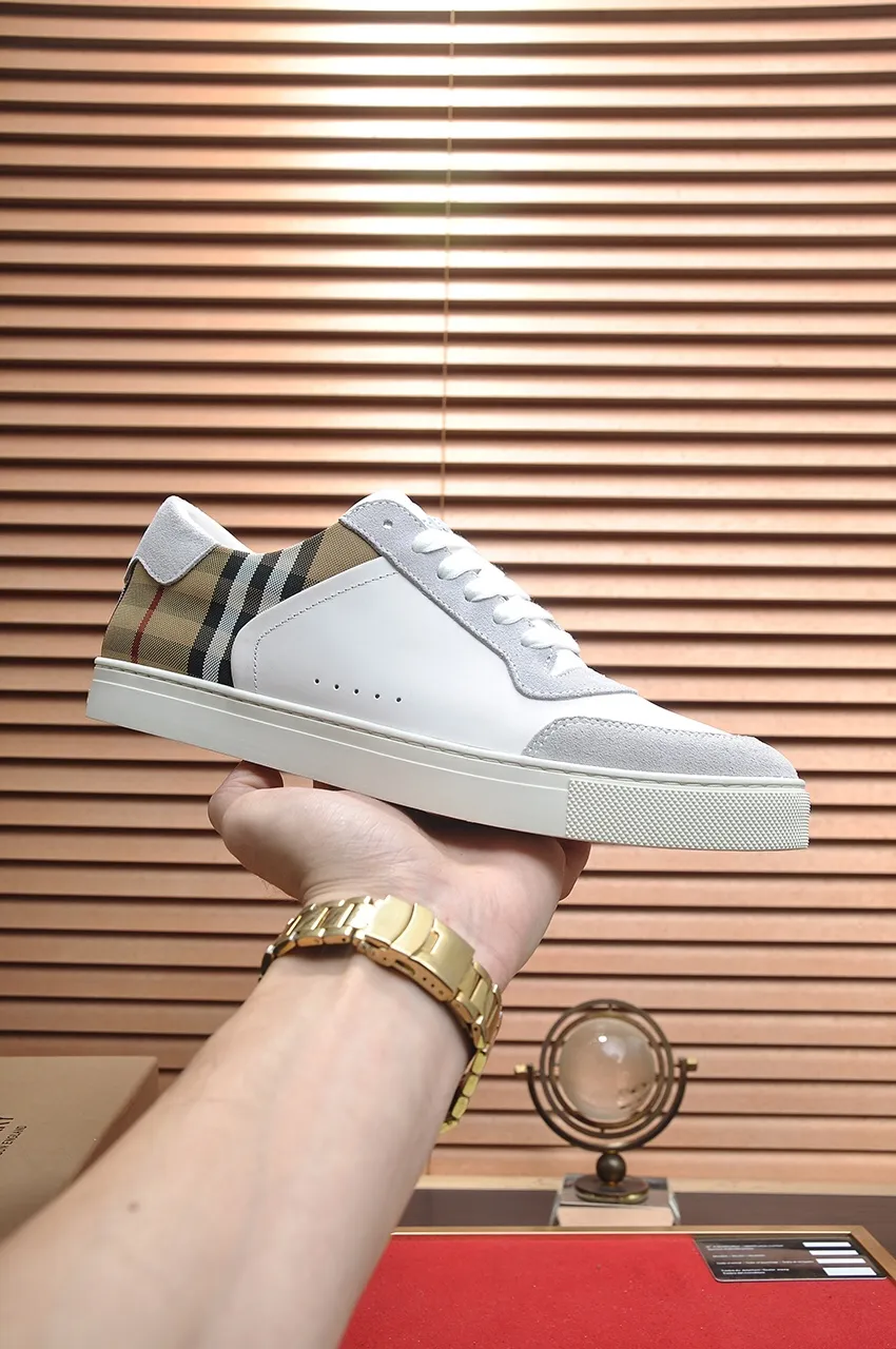Men's shoes💰480💶[Burberry] (cowhide lining) classic low-top sneakers｜Imported cowhide with classic plaid fabric｜Cow leather lining｜Original outsole｜Fine workmanship and comfortable to wear Size: 38-44 (customized at 45)